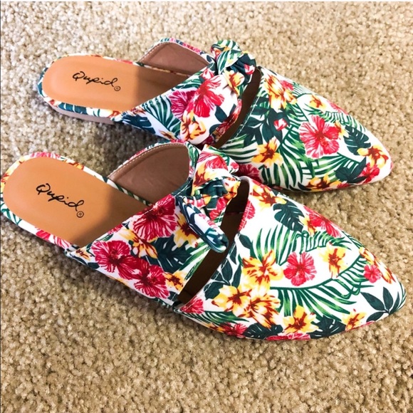 Tropical print mules pointed toe bow - Picture 3 of 8